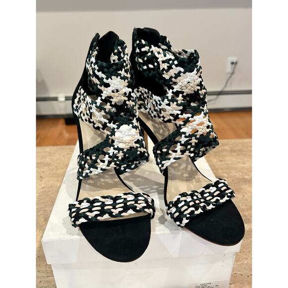 NEW Sandro Agate Vert Sapin Green Black Woven Strap Open Toe Heel Sandal 38 - Picture 6 of 10